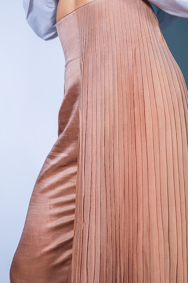 Beige Cotton Silk Knife Pleated Pants by ARYA GIRI at Pernia's Pop Up Shop