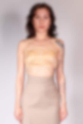 Beige Linen Satin Hand Embroidered Bandeau Top by ARYA GIRI at Pernia's Pop Up Shop