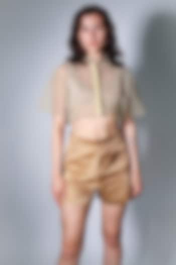 Pure Gold Zari Hand Embroidered Shirt by ARYA GIRI at Pernia's Pop Up Shop