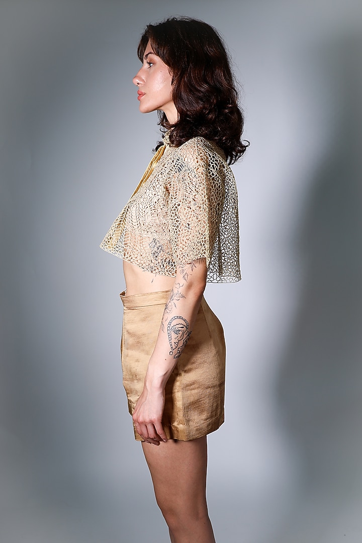 Pure Gold Zari Hand Embroidered Shirt by ARYA GIRI at Pernia's Pop Up Shop