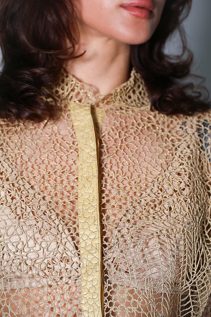 Pure Gold Zari Hand Embroidered Shirt by ARYA GIRI at Pernia's Pop Up Shop