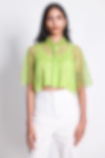 Green Zari Hand Embroidered Shirt by ARYA GIRI at Pernia's Pop Up Shop