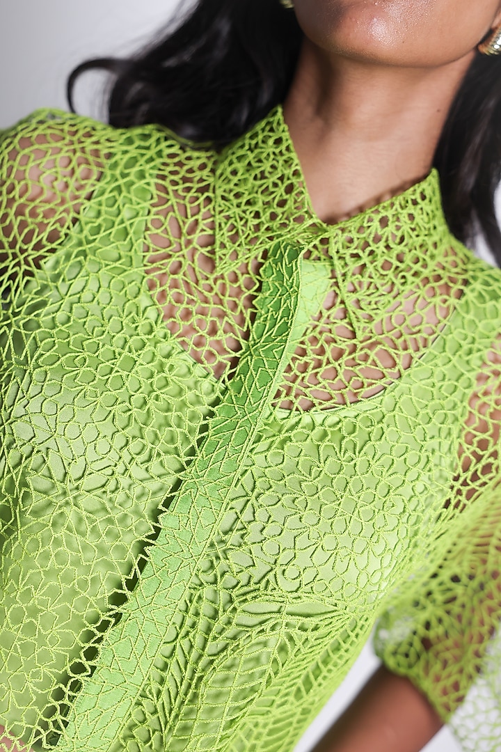 Green Zari Hand Embroidered Shirt by ARYA GIRI at Pernia's Pop Up Shop