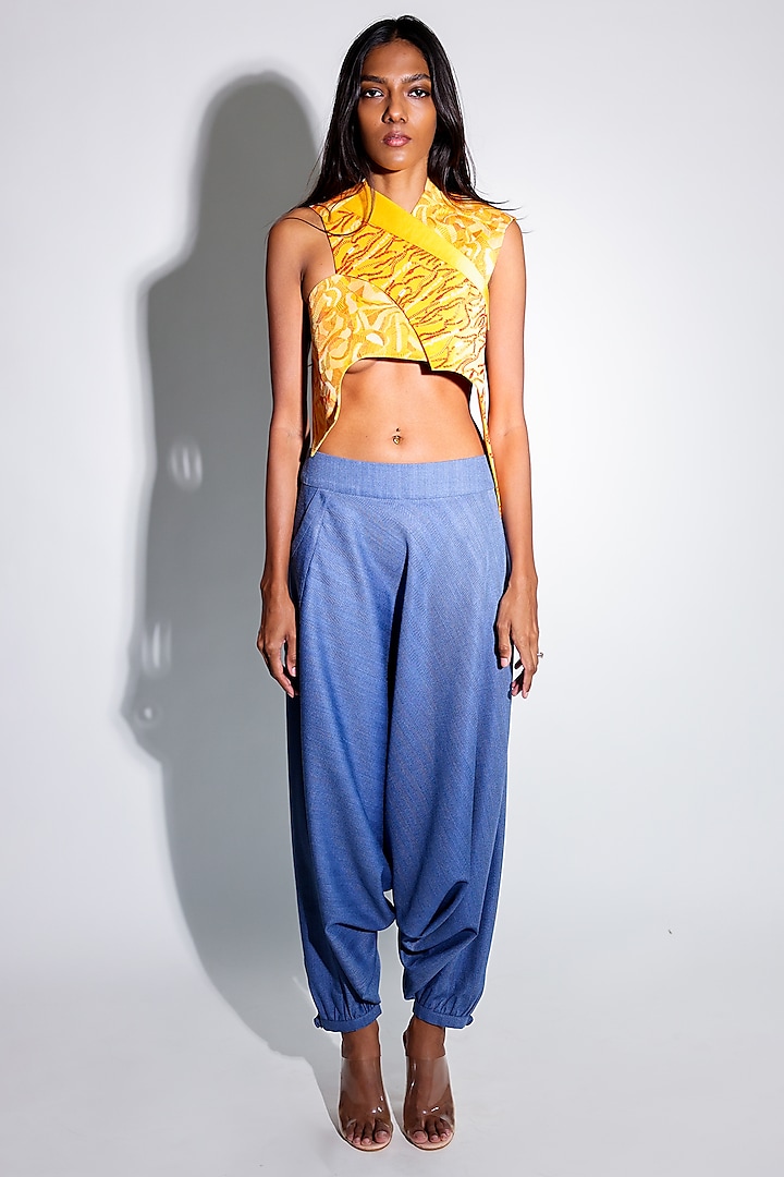 Beige Linen Satin Hand Embroidered Blouse by ARYA GIRI at Pernia's Pop Up Shop