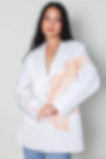 White Linen Satin Hand Embroidered Blazer by ARYA GIRI at Pernia's Pop Up Shop