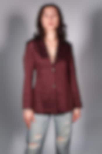 Brown Linen Embroidered Blazer by ARYA GIRI at Pernia's Pop Up Shop