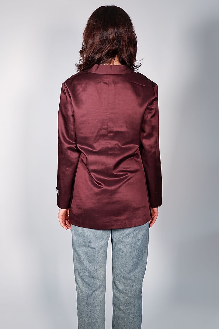 Brown Linen Embroidered Blazer by ARYA GIRI at Pernia's Pop Up Shop