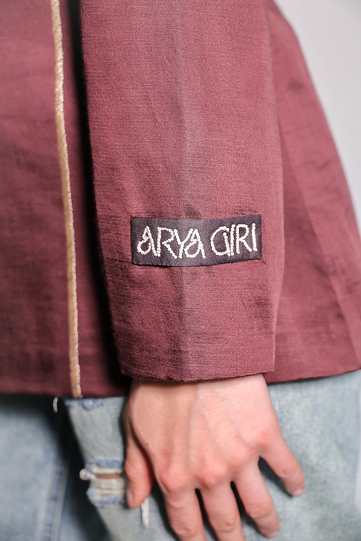 Brown Linen Embroidered Blazer by ARYA GIRI at Pernia's Pop Up Shop