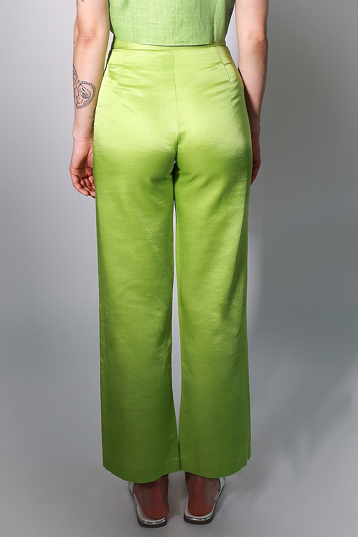 Green Linen Satin Trousers by ARYA GIRI at Pernia's Pop Up Shop