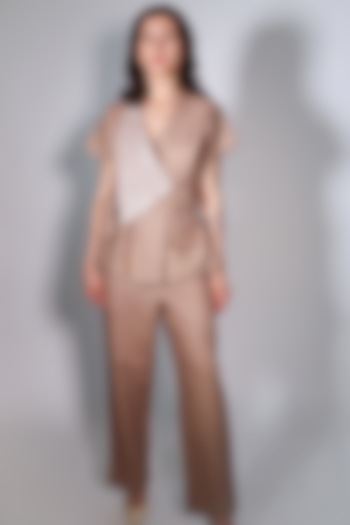 Beige Linen Satin Trousers by ARYA GIRI at Pernia's Pop Up Shop