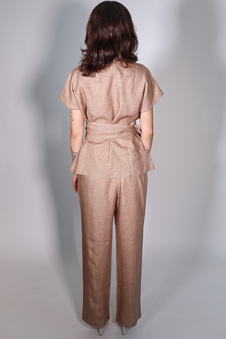 Beige Linen Satin Trousers by ARYA GIRI at Pernia's Pop Up Shop