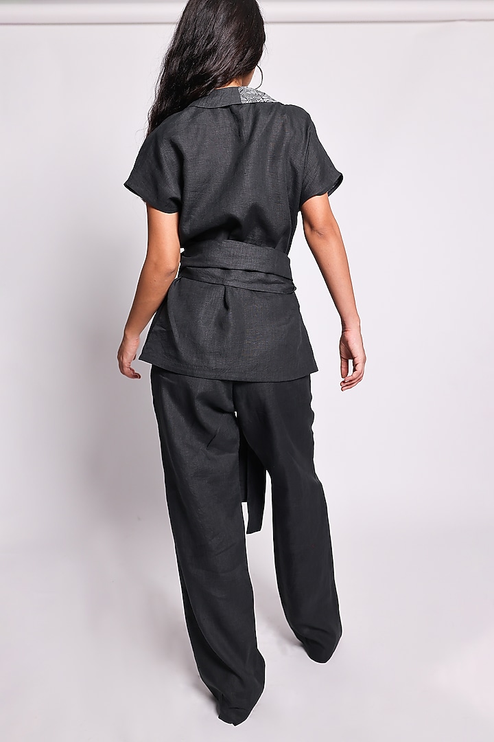Black Linen Hand Embroidered Co-Ord Set by ARYA GIRI at Pernia's Pop Up Shop