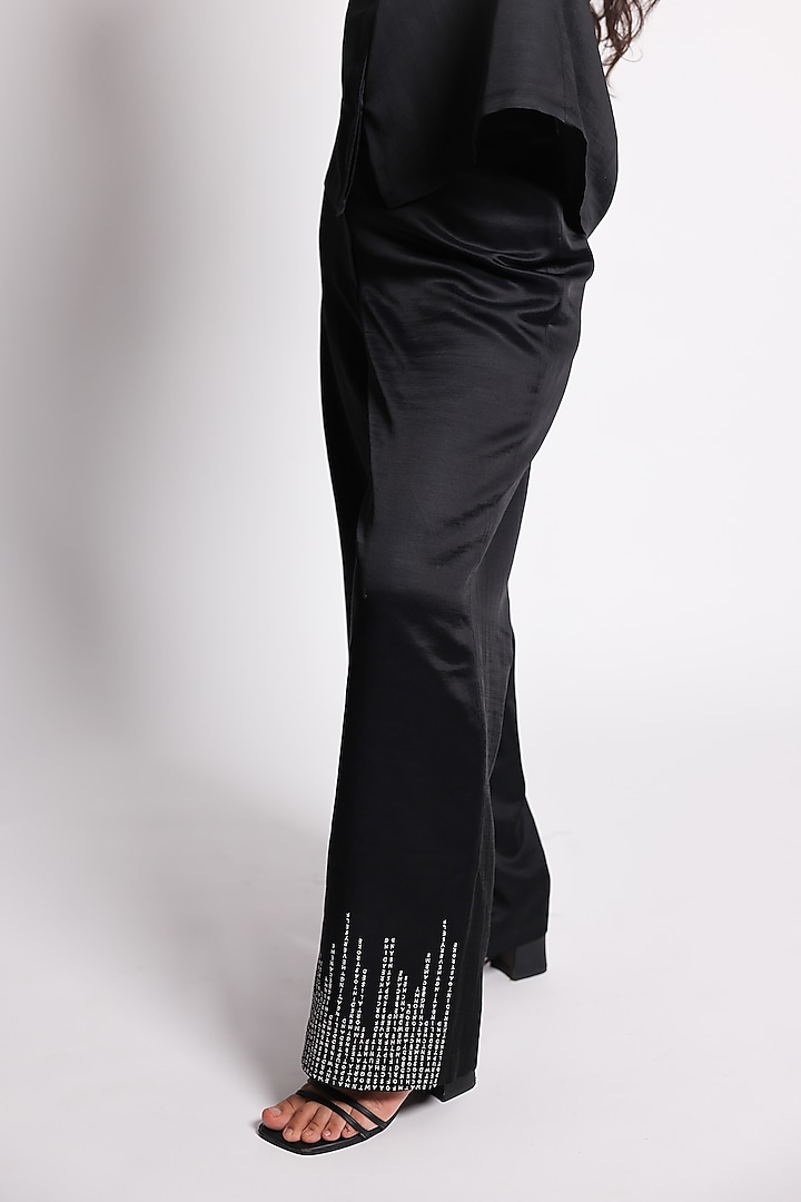 Black Linen Satin Hand Embroidered Co-Ord Set by ARYA GIRI at Pernia's Pop Up Shop