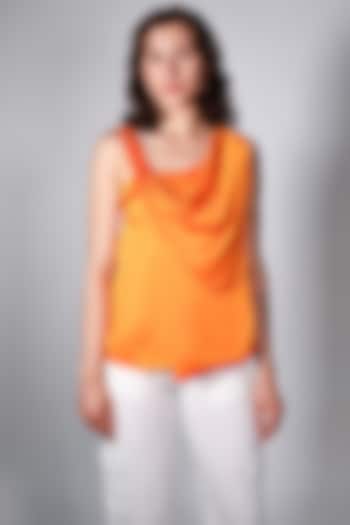 Orange Satin Hand Embroidered Top by ARYA GIRI at Pernia's Pop Up Shop