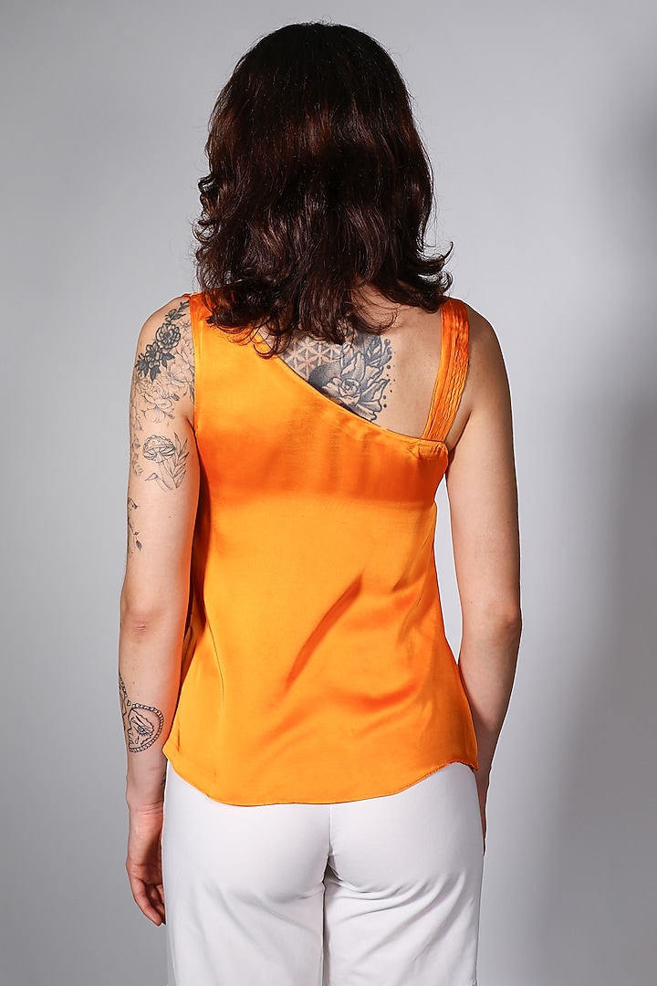 Orange Satin Hand Embroidered Top by ARYA GIRI at Pernia's Pop Up Shop