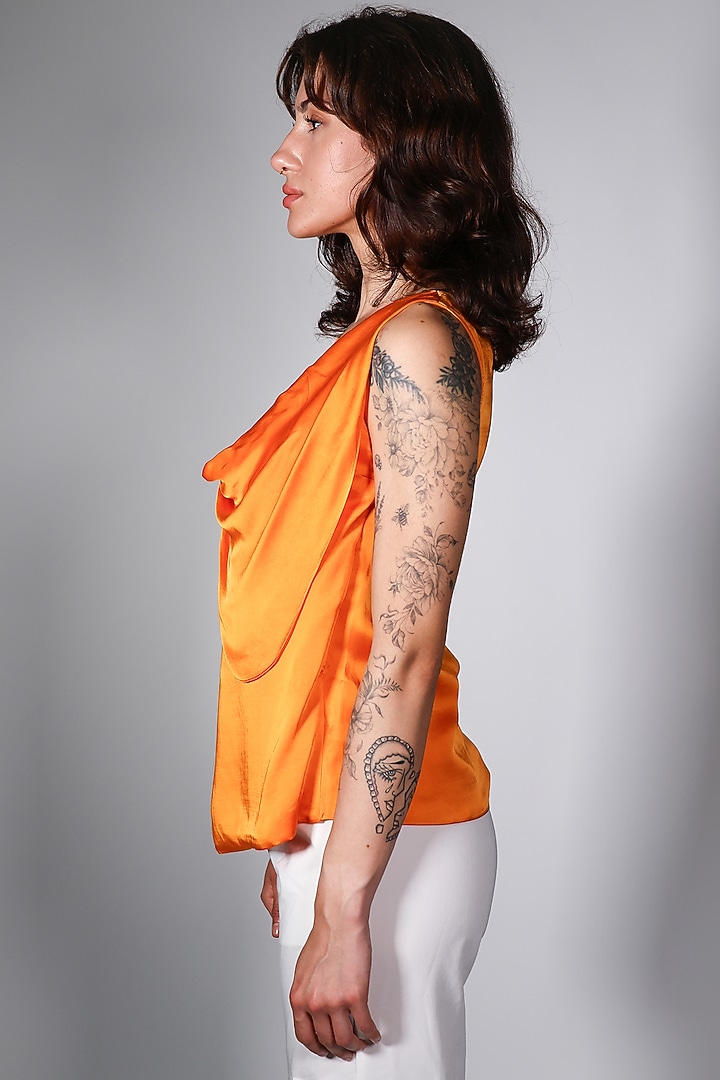 Orange Satin Hand Embroidered Top by ARYA GIRI at Pernia's Pop Up Shop