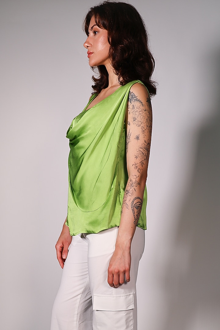 Green Satin Sleeveless Top by ARYA GIRI at Pernia's Pop Up Shop