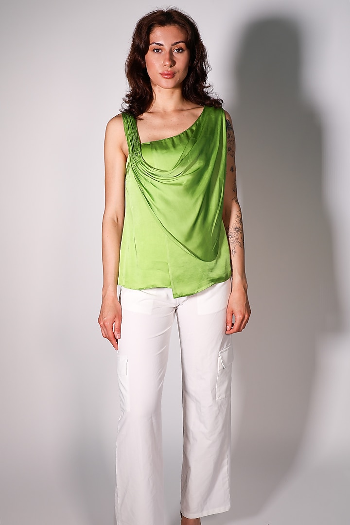 Green Satin Sleeveless Top by ARYA GIRI at Pernia's Pop Up Shop