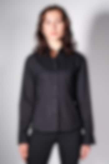 Black Poplin Hand Embroidered Shirt by ARYA GIRI at Pernia's Pop Up Shop