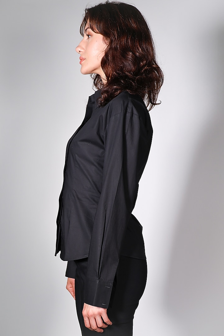Black Poplin Hand Embroidered Shirt by ARYA GIRI at Pernia's Pop Up Shop