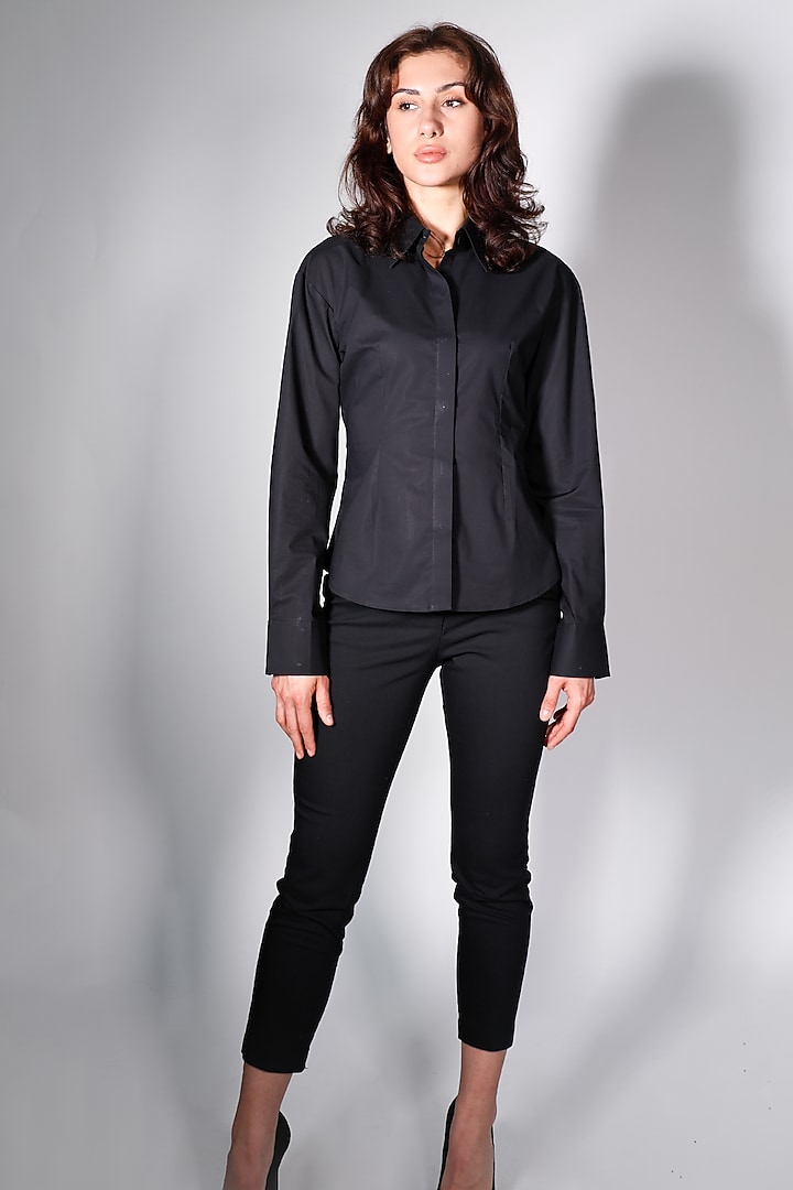 Black Poplin Hand Embroidered Shirt by ARYA GIRI at Pernia's Pop Up Shop
