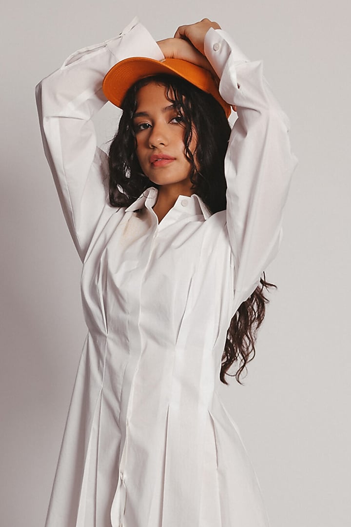 White Poplin Hand Embroidered Shirt Summer Dress by ARYA GIRI at Pernia's Pop Up Shop
