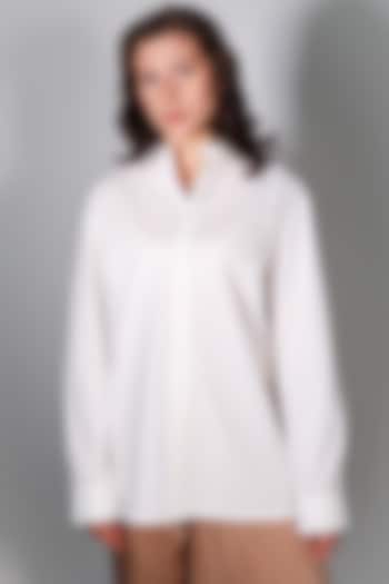 White Poplin Hand Embroidered Shirt by ARYA GIRI at Pernia's Pop Up Shop