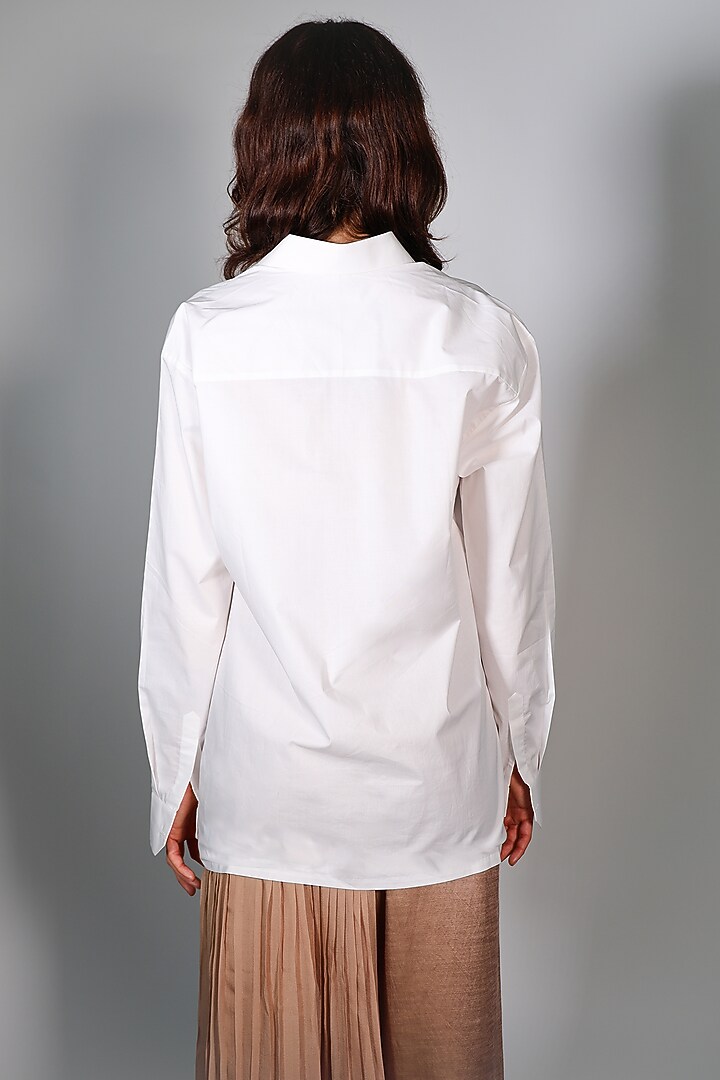 White Poplin Hand Embroidered Shirt by ARYA GIRI at Pernia's Pop Up Shop