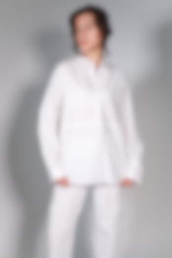 White Poplin Hand Embroidered Shirt by ARYA GIRI at Pernia's Pop Up Shop