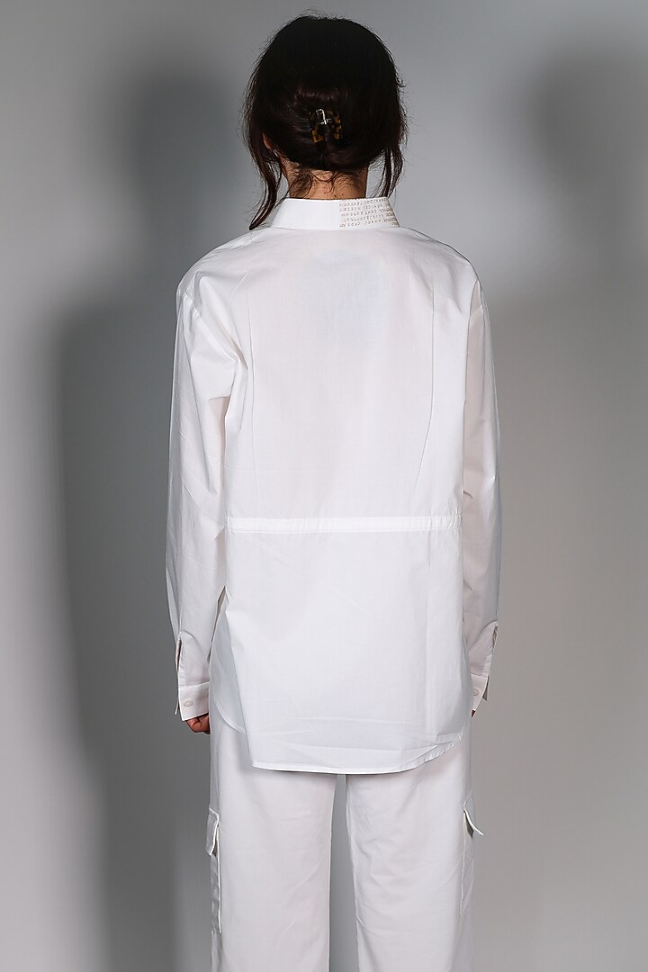 White Poplin Hand Embroidered Shirt by ARYA GIRI at Pernia's Pop Up Shop