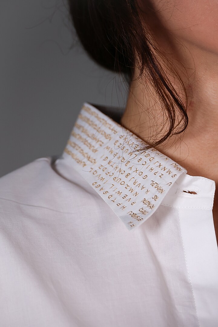 White Poplin Hand Embroidered Shirt by ARYA GIRI at Pernia's Pop Up Shop