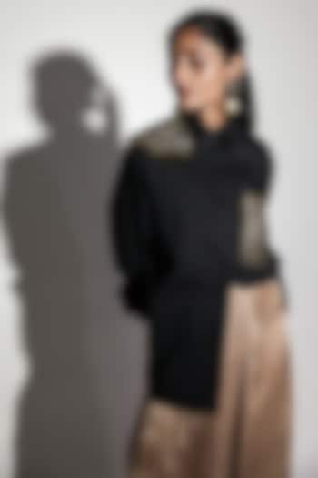 Black Poplin Hand Embroidered Shirt by ARYA GIRI at Pernia's Pop Up Shop