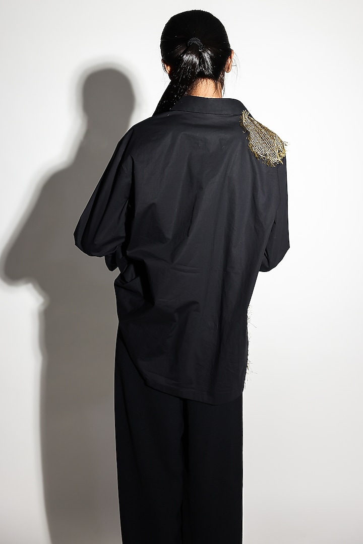 Black Poplin Hand Embroidered Shirt by ARYA GIRI at Pernia's Pop Up Shop
