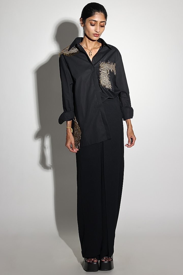 Black Poplin Hand Embroidered Shirt by ARYA GIRI at Pernia's Pop Up Shop