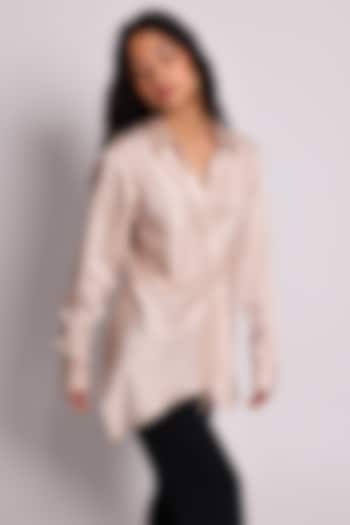 Ivory Linen Satin Hand Embroidered Draped Shirt by ARYA GIRI at Pernia's Pop Up Shop