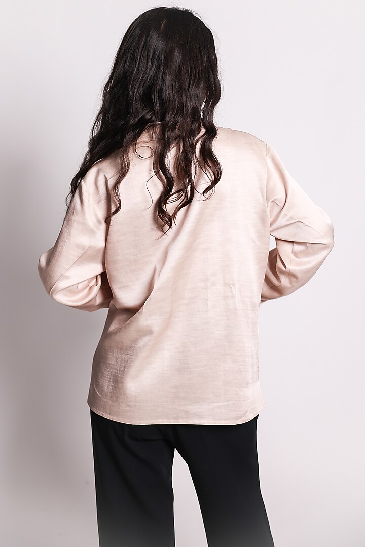 Ivory Linen Satin Hand Embroidered Draped Shirt by ARYA GIRI at Pernia's Pop Up Shop