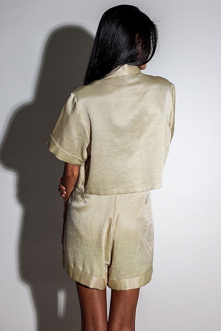 Beige Linen Satin Hand Embroidered Co-Ord Set by ARYA GIRI at Pernia's Pop Up Shop