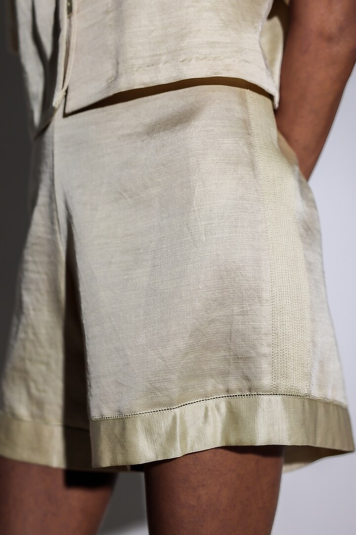 Beige Linen Satin Hand Embroidered Co-Ord Set by ARYA GIRI at Pernia's Pop Up Shop