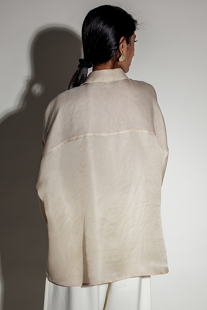 Ivory Silk Organza Hand Embroidered Shirt by ARYA GIRI at Pernia's Pop Up Shop