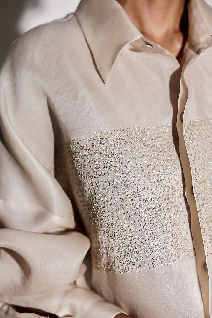 Ivory Silk Organza Hand Embroidered Shirt by ARYA GIRI at Pernia's Pop Up Shop