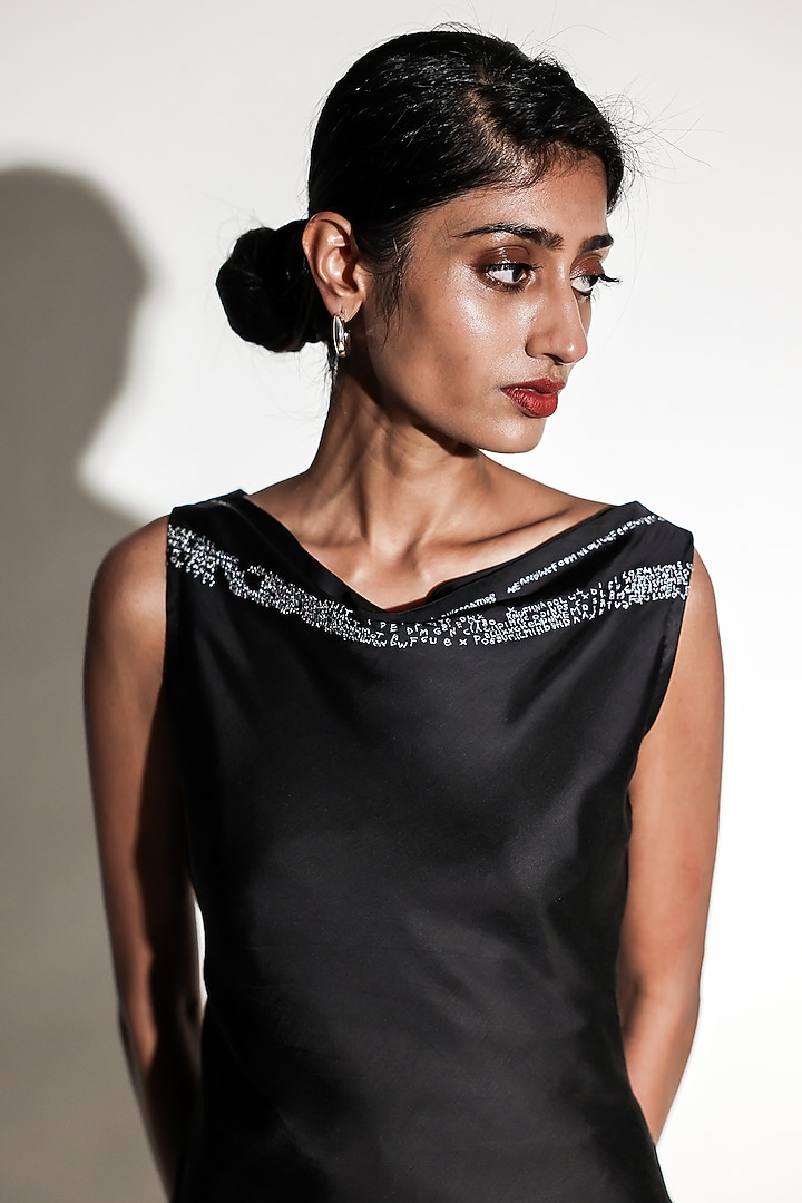 Black Satin Hand Embroidered Co-Ord Set by ARYA GIRI at Pernia's Pop Up Shop