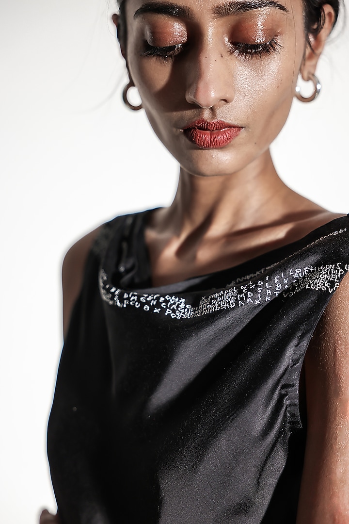 Black Satin Hand Embroidered Co-Ord Set by ARYA GIRI at Pernia's Pop Up Shop