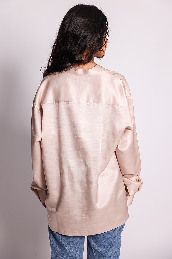 Ivory Linen Satin Hand Embroidered Shirt by ARYA GIRI at Pernia's Pop Up Shop