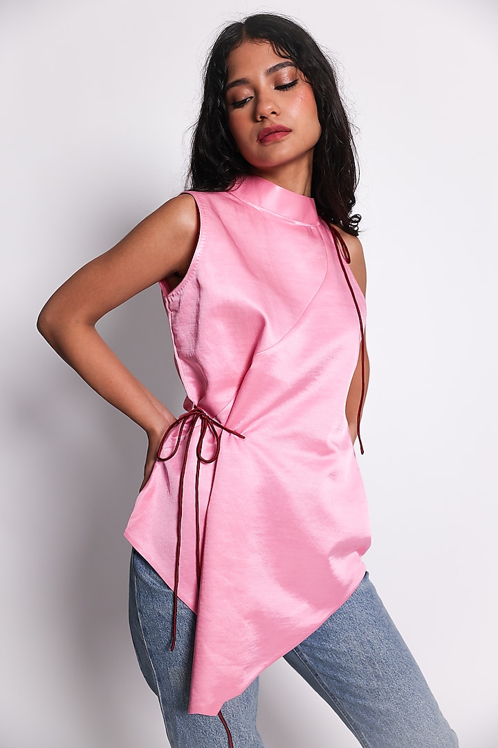 Pink Linen Satin Kimono Top by ARYA GIRI at Pernia's Pop Up Shop