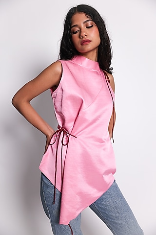 Pink Linen Satin Kimono Top by ARYA GIRI