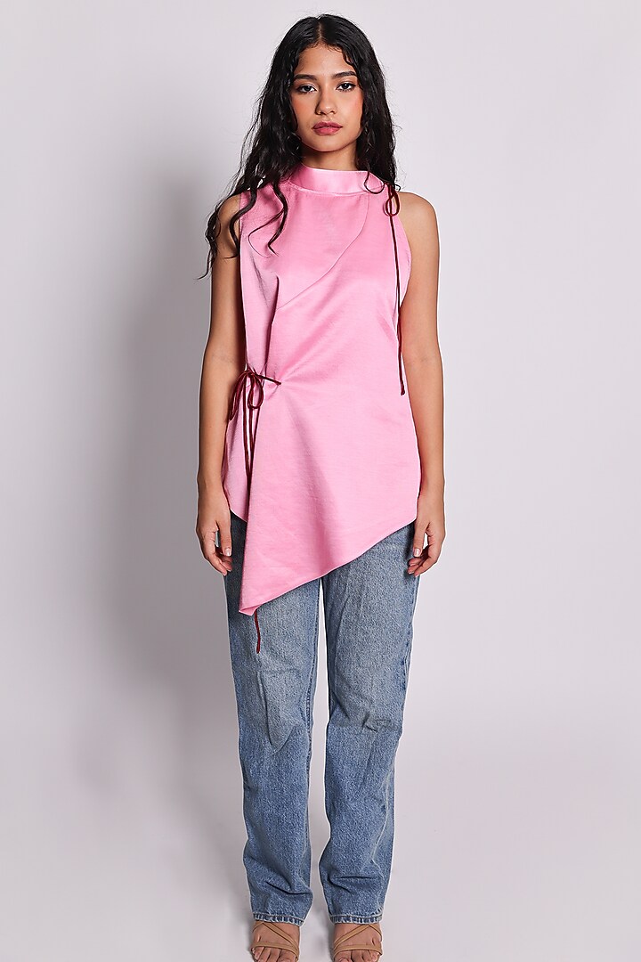 Pink Linen Satin Kimono Top by ARYA GIRI at Pernia's Pop Up Shop