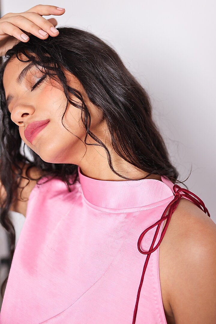 Pink Linen Satin Kimono Top by ARYA GIRI at Pernia's Pop Up Shop