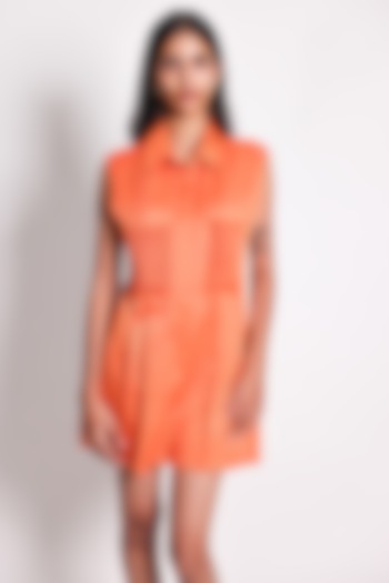Orange Linen Satin Romper by ARYA GIRI at Pernia's Pop Up Shop