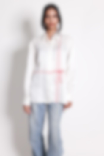 White Linen Satin Beads Hand Embroidered Shirt by ARYA GIRI at Pernia's Pop Up Shop