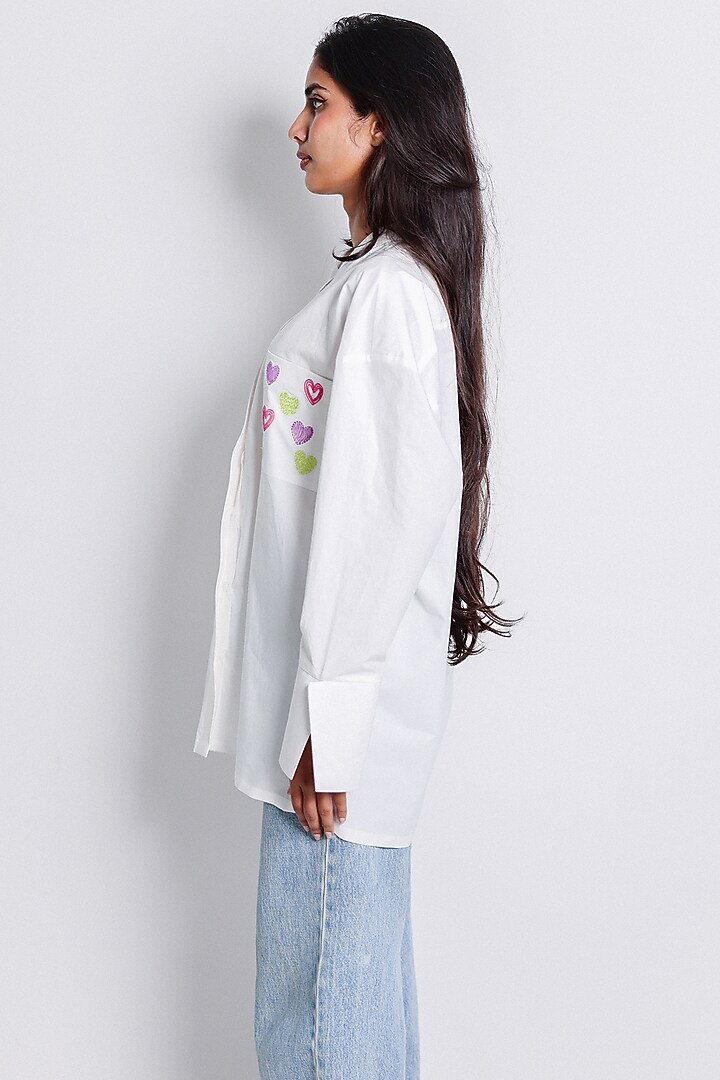 White Poplin Heart Embroidered Shirt by ARYA GIRI at Pernia's Pop Up Shop